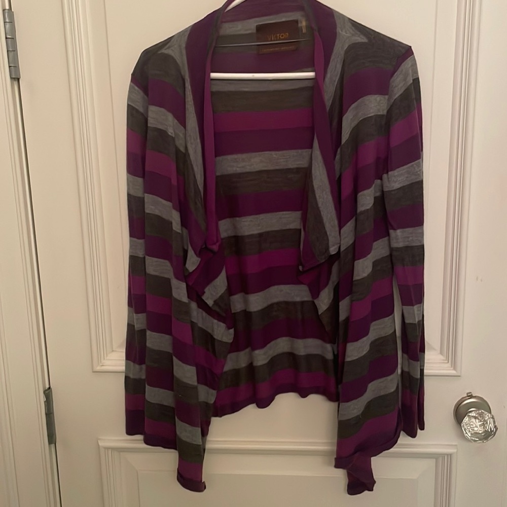 Viktor Alfaro 100% Purple Gray striped Cardigan